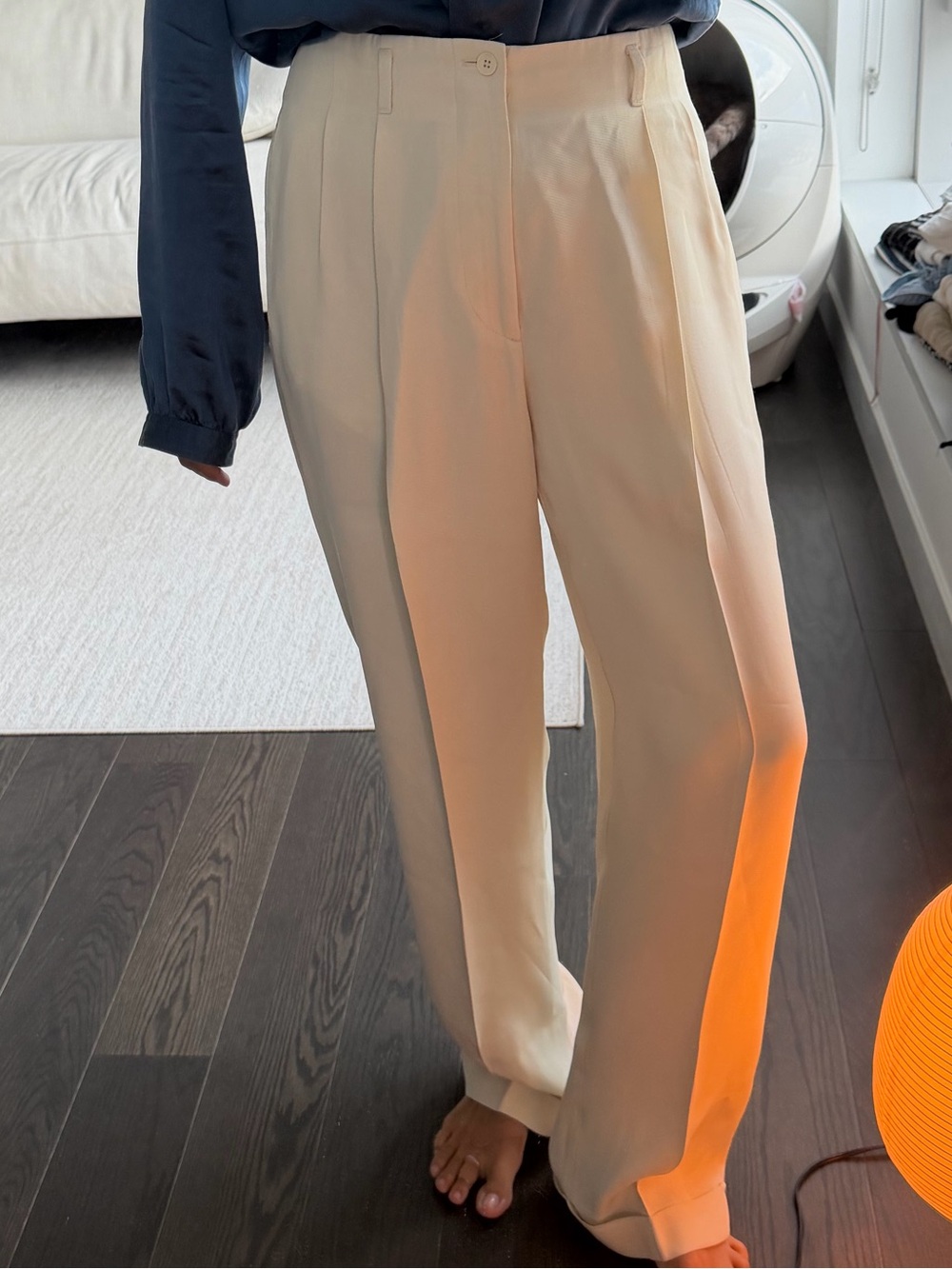 Polo Ralph Lauren Cream High-Waisted Wide-Leg Cuffed Trousers | Size 2